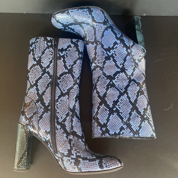 Jeffrey Campbell Heeled Leather Black blue Snake Mid Height Zip Boots Sz 7.5 - Picture 6 of 11
